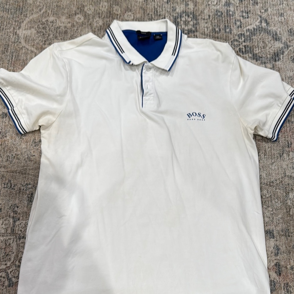 BOSS White Polo Shirt with Navy Trim